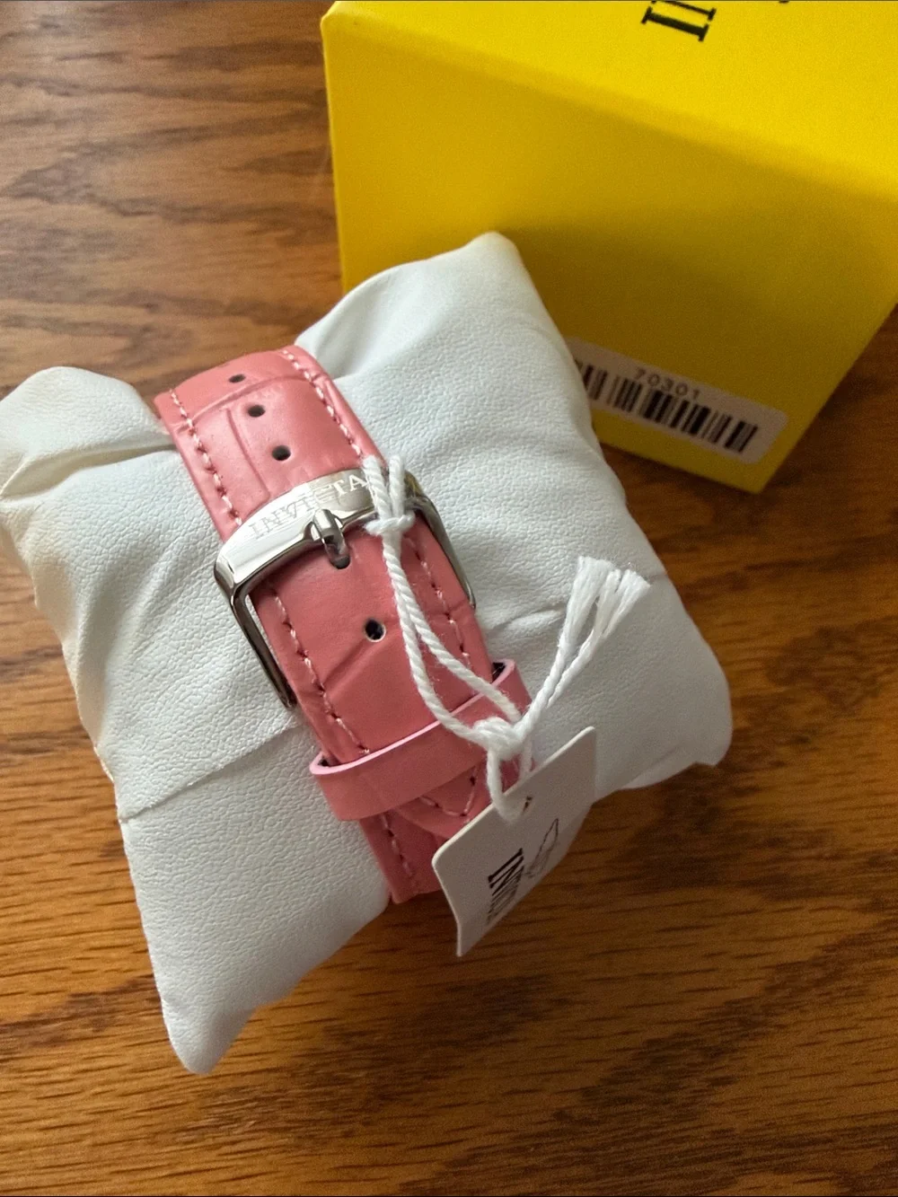 Invicta Pink Leather Strap Silver-Tone Rectangle Watch